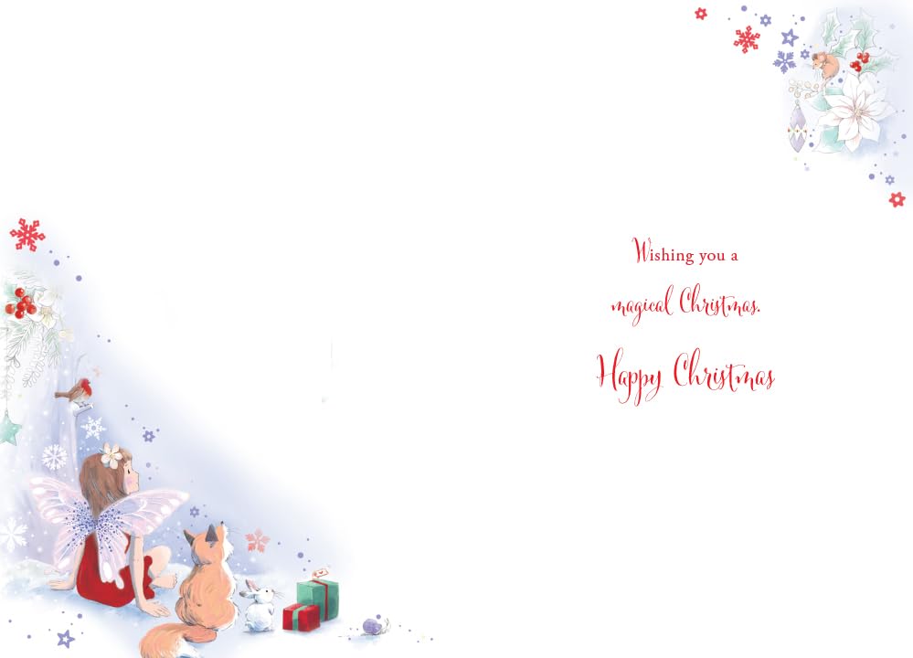 Open Christmas Card Modern Fairy Fox Rabbit 7.5" x 5" Lovely Verse