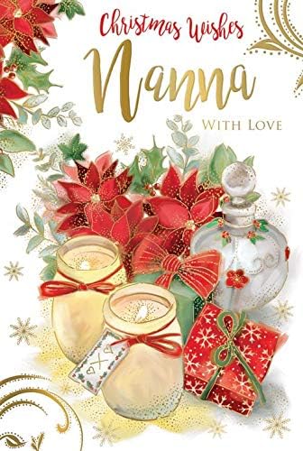 Nanna Christmas Card Gifts Candles Poinsettia & Holly Design Lovely Verse