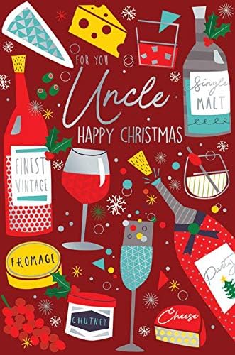 Uncle Christmas Card Party Cheese Wine Grapes Design Lovely Verse
