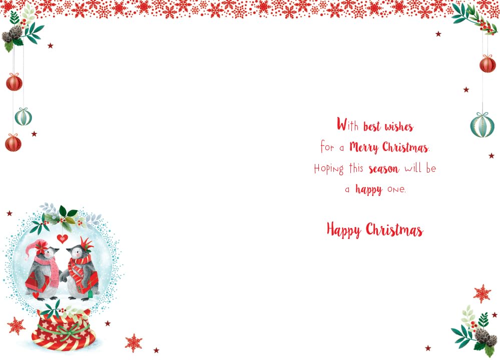 Mummy & Daddy Christmas Card Modern Penguin Snowglobe 7.5" x 5" Lovely Verse
