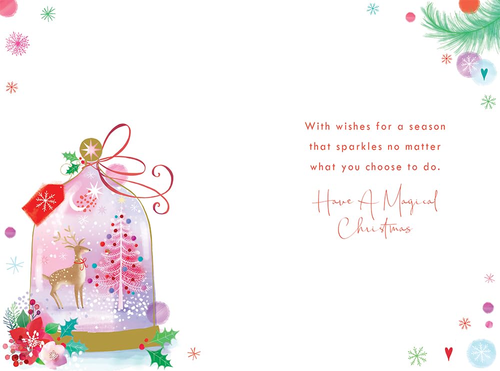 Nan Christmas Card Modern Reindeer Tree Snowglobe 9" x 6" Lovely Verse