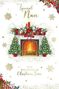Special Nan Christmas Card Open Fire Mantle Piece Design Lovely Verse