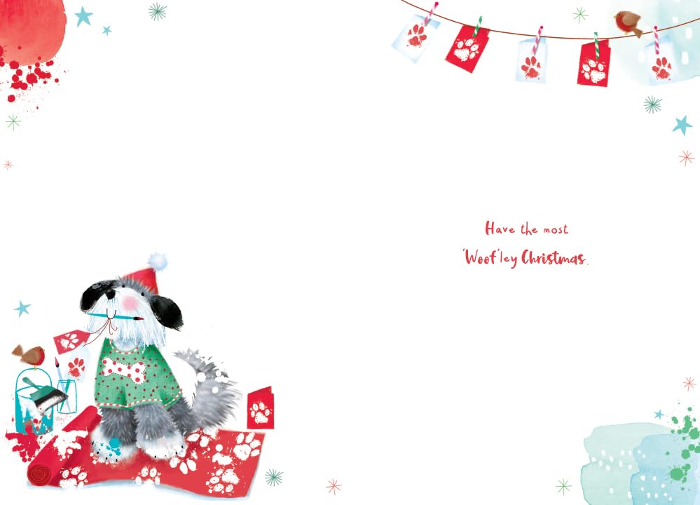 Open Christmas Card Cute Painting Dog 7.5" x 5" Lovely Verse