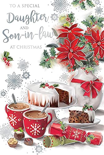 Daughter & Son In Law Christmas Card Cake & Hot Chocolate Design Lovely Verse