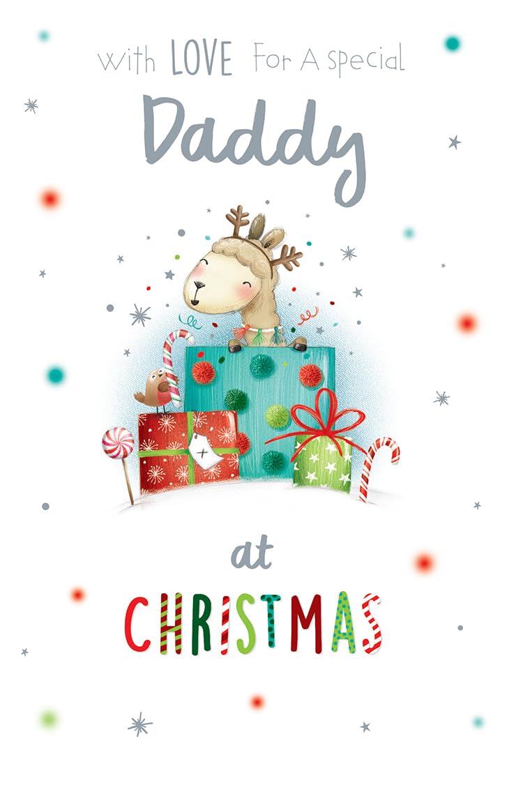 Daddy Christmas Card Modern Cute Reindeer Gifts 7.5" x 5" Lovely Verse