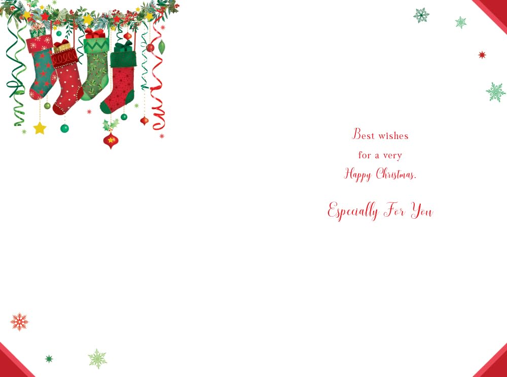 To All The Family Christmas Card Modern Stockings Baubles 9" x 6" Lovely Verse