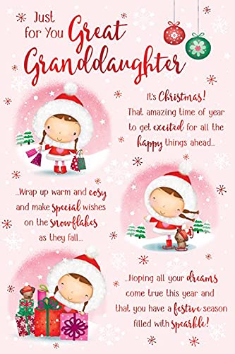 Great Granddaughter Christmas Card Cute Girl Design Lovely Verse