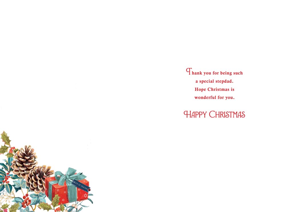 Christmas Card Special Stepdad Large Pinecones Holly Gift 15x23cm