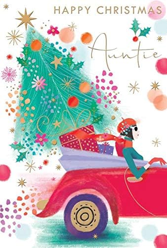 Auntie Christmas Card Lady Car Christmas Tree & Bauble Design Lovely Verse