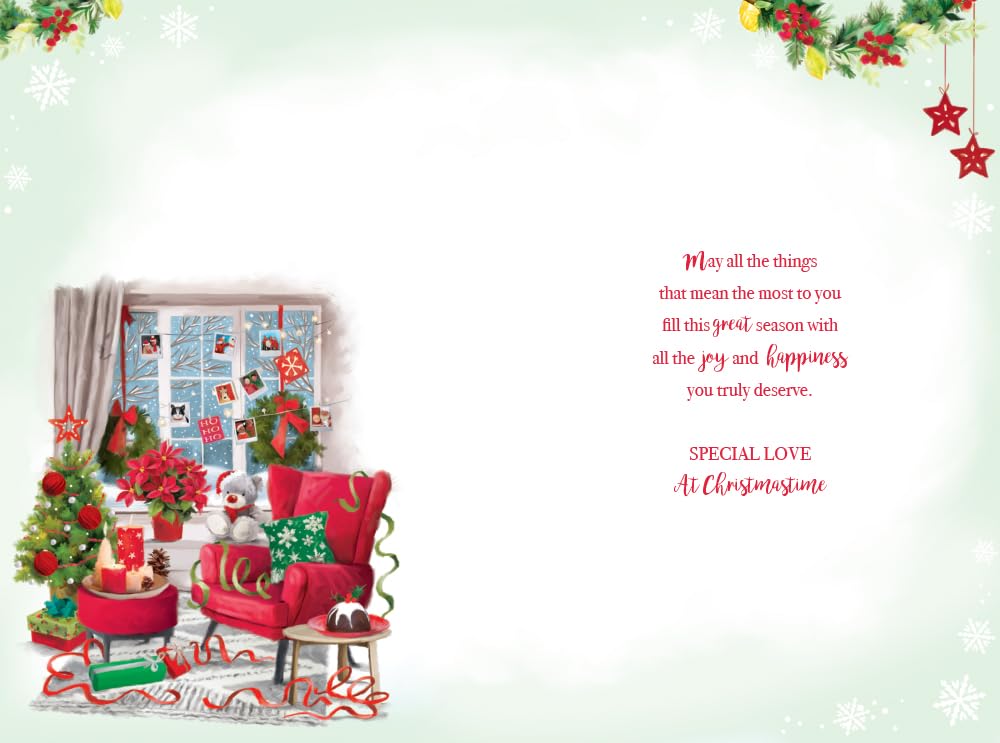 Brother & Family Christmas Card Traditional Tree Gifts 9" x 6" Lovely Verse