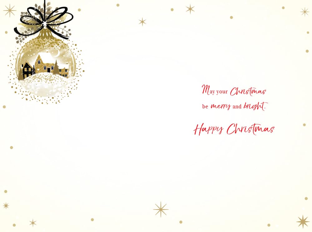 Dad & Partner Christmas Card Modern Village Bauble 9" x 6" Lovely Verse
