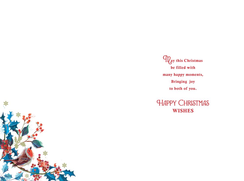 Christmas Card Auntie & Uncle Large Robins Baubles Gold Foliage 15x23cm