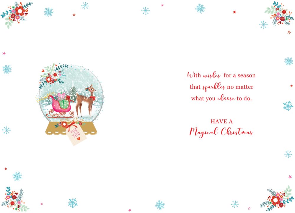 Mummy Christmas Card Modern Sleigh Snowglobe 7.5" x 5" Lovely Verse