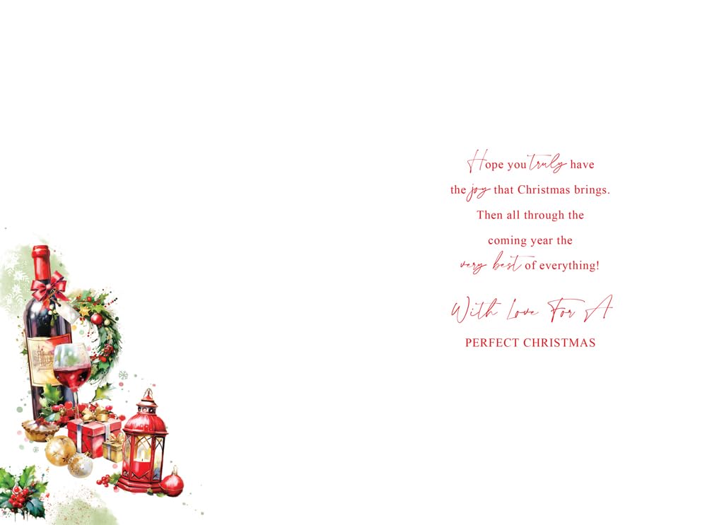Christmas Card To My Wonderful Husband Large Wine Glass Festive 15x23cm