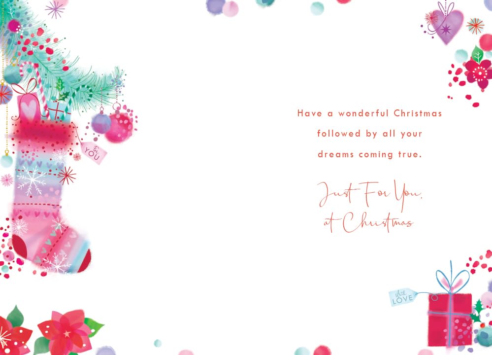 Daughter Christmas Card Modern Stocking Gifts Tree  7.5" x 5" Lovely Verse
