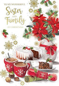 Sister & Family Christmas Card Cake Cracker & Hot Chocolate Design Lovely Verse