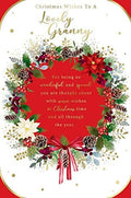 Lovely Granny Christmas Card Flowers Pine Cones Wreath Design Lovely Verse