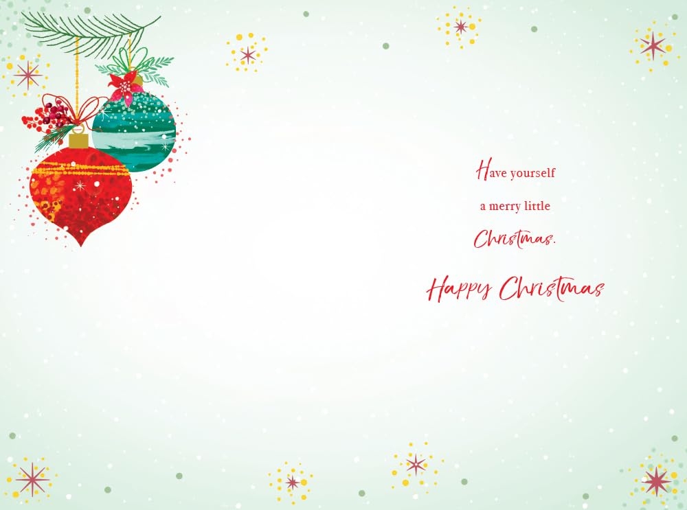 Sister & Partner Christmas Card Modern Baubles 9" x 6" Lovely Verse
