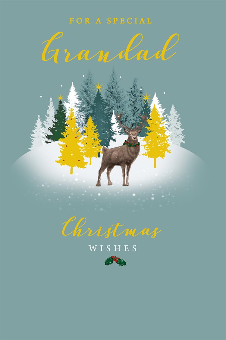 Grandad Christmas Card Modern Stag Trees  7.5" x 5" Lovely Verse
