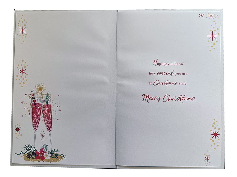 Wife Christmas Card Pink Champagne Glasses Design Lovely Verse
