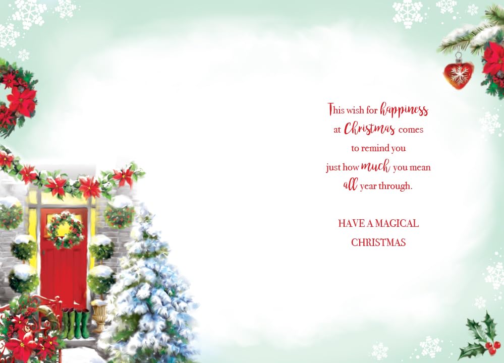 Open Christmas Card Traditional Front Dorr Scene 7.5" x 5" Lovely Verse
