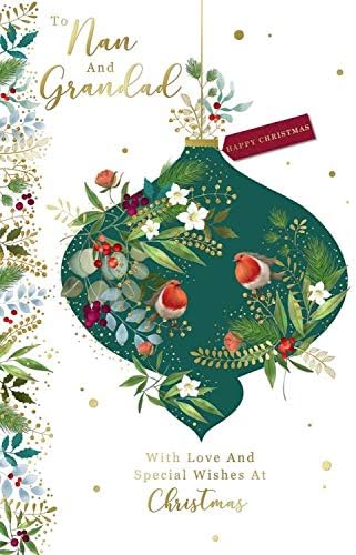 Nan & Grandad Christmas Card Robins Giant Bauble Design Lovely Verse