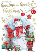 Grandma & Grandad Christmas Card Children & Snowman Design Lovely Verse