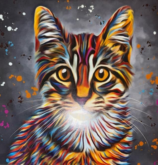 Colourful Cat Greeting Card 16cm x 16cm Blank Inside Modern Feline Design