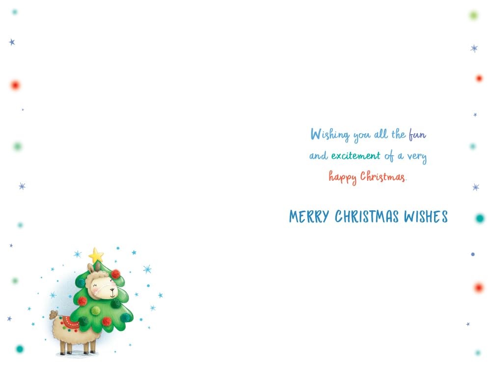 Godson Christmas Card Cute Lamb In Tree Star 9" x 6" Lovely Verse