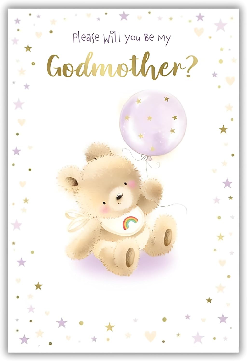 Will You Be My Godmother Proposal Card  Teddy Bear & Balloon  15x23cm