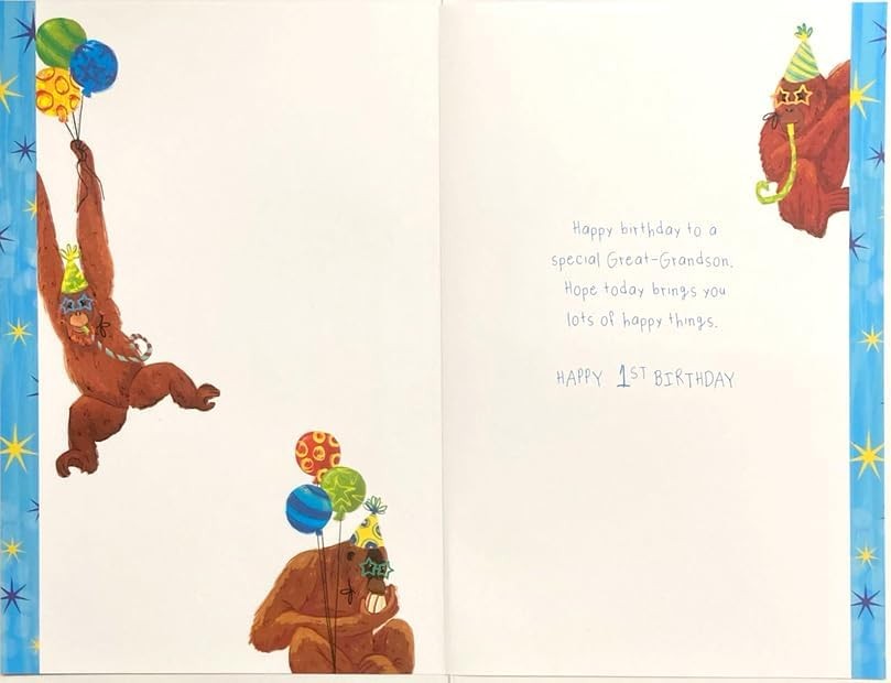1st Birthday Card for Great-Grandson  Orangutan Design  15x23cm Insert