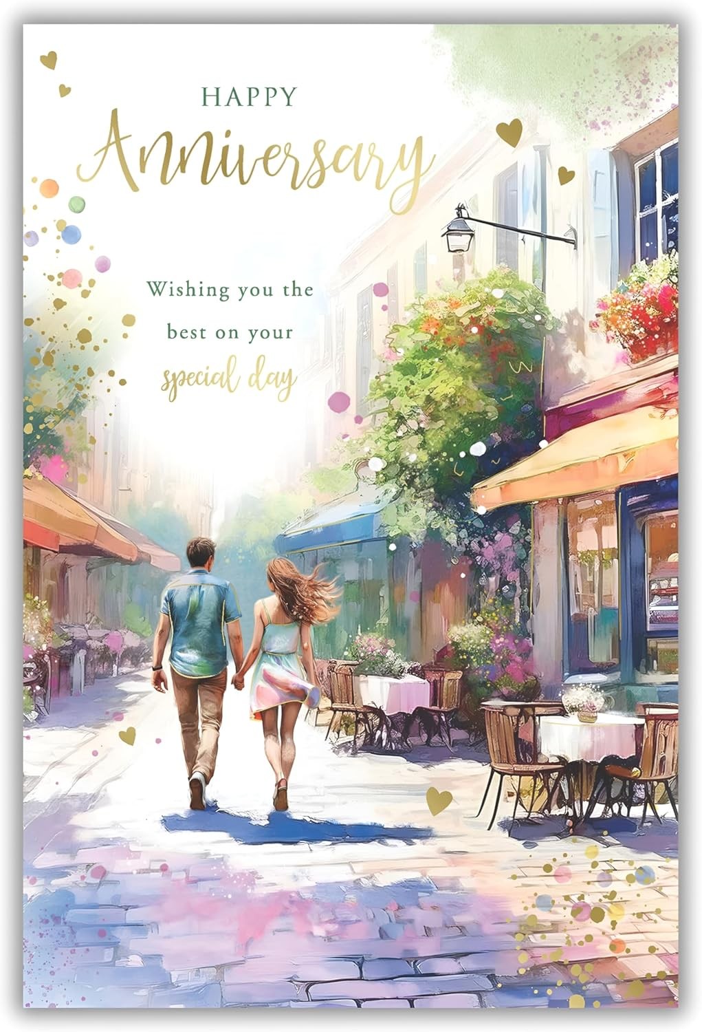 Anniversary Card  Romantic Street Scene  Quality Board 15x23cm  Colour Insert