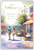 Anniversary Card  Romantic Street Scene  Quality Board 15x23cm  Colour Insert