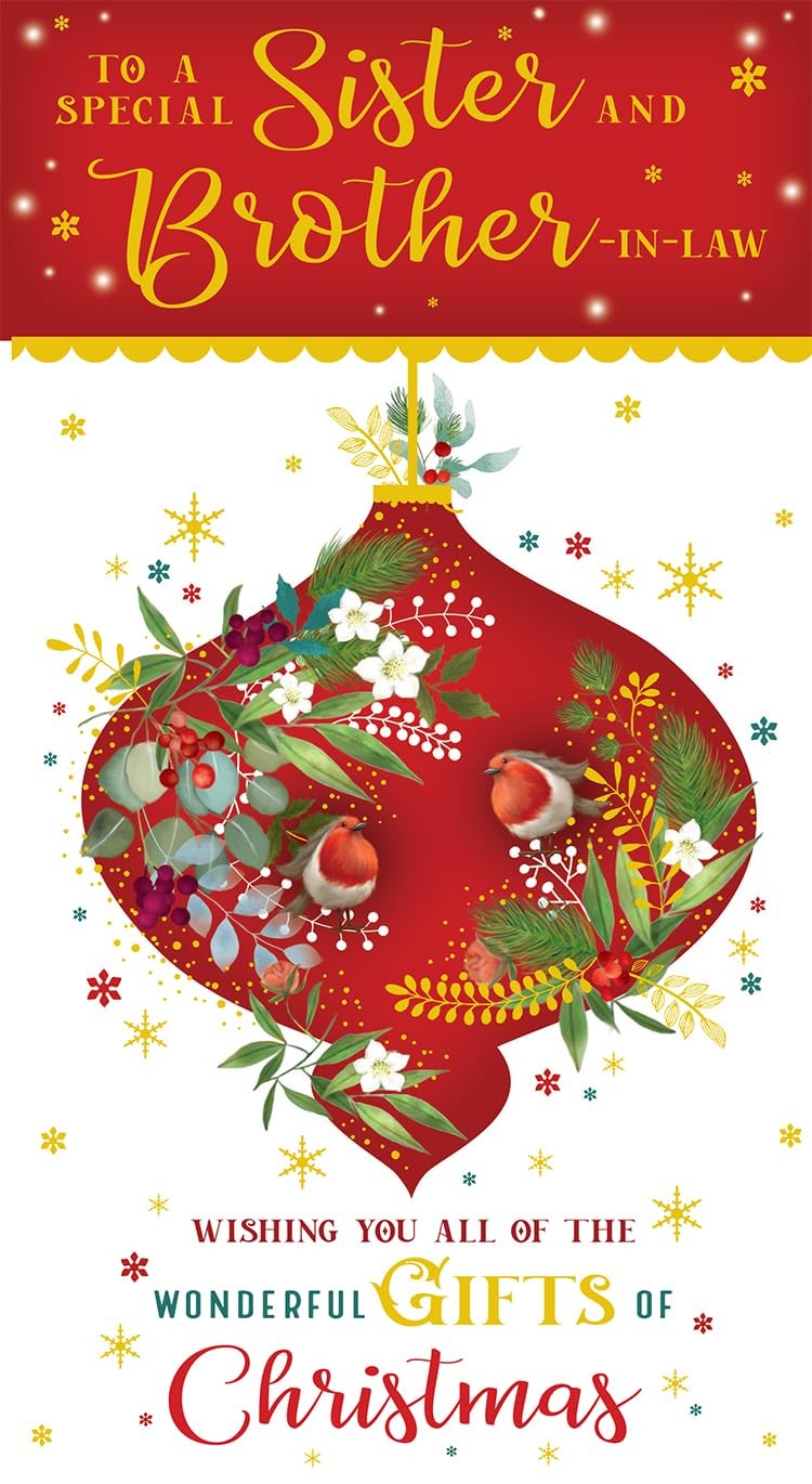 Sister & Brother In Law Christmas Card Wishing You Wonderful Gifts 9" x 5"