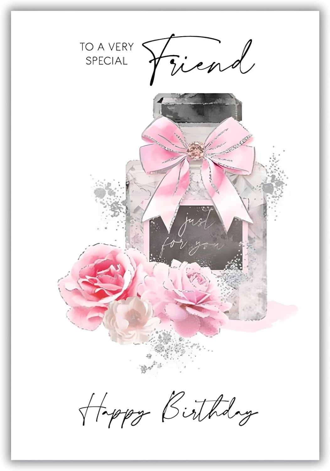 Birthday Card for Friend  Perfume Bottle & Floral Design Modern Finish  13x19cm