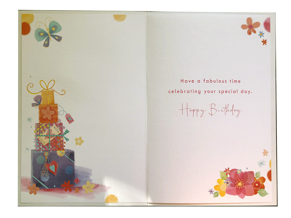Cousin Happy Birthday Card Bright Presents & Flower Lovely Verse