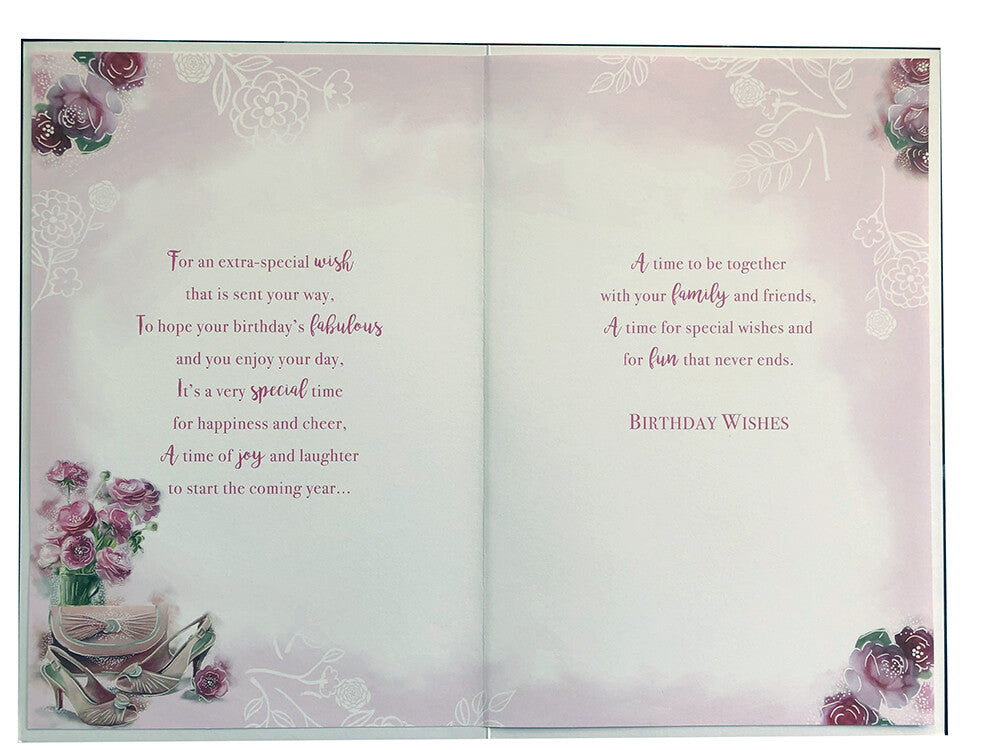 Birthday Card for Mam Pink Floral Fashion Design  with Verse 15x23cm