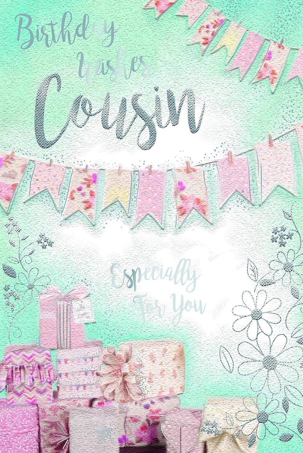 Birthday Card for Cousin 15cm x 23cm Floral & Bunting Design Verse Inside