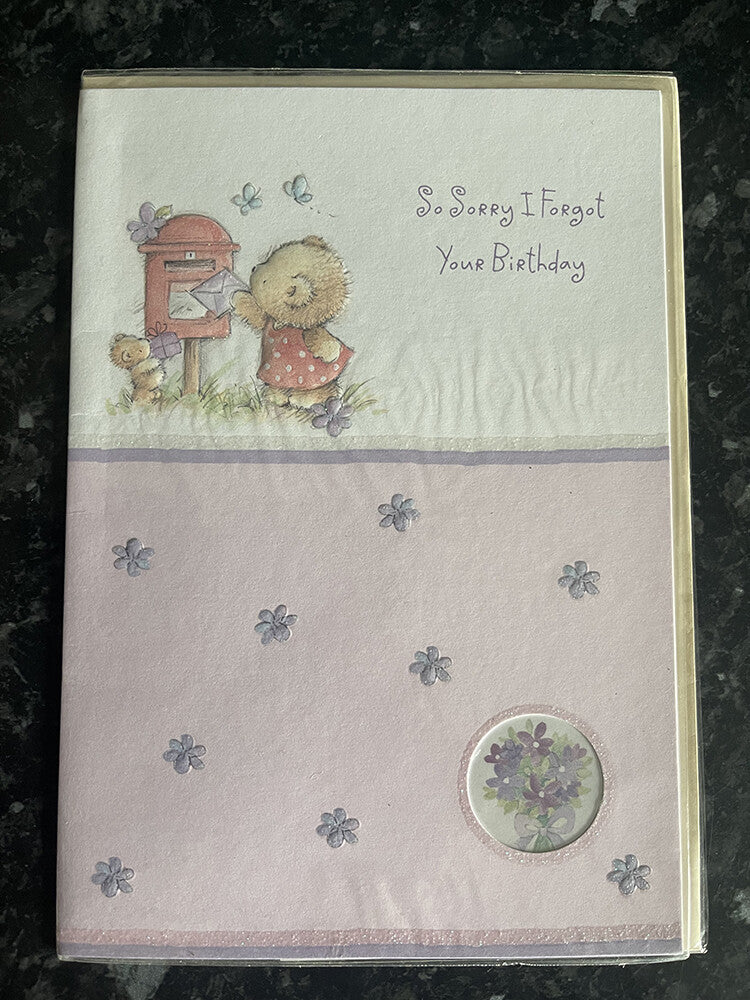 Happy Belated Birthday Card Cute Bears Posting Letter So Sorry