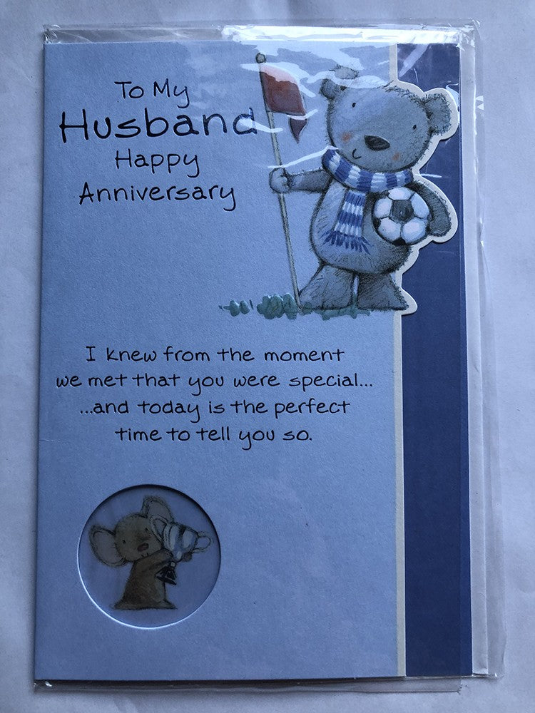 Husband Happy Anniversary Card Cute Bear Football Ball Scarf Flag Die Cut