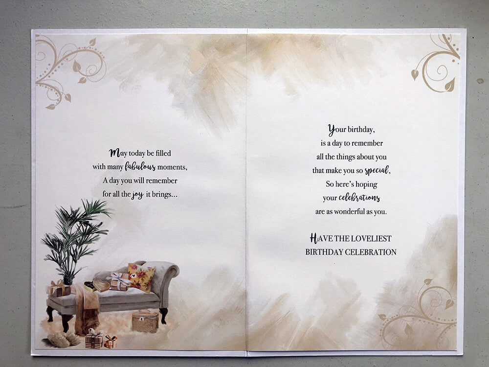70th Mum Birthday Card 70 Chaise Lounge & Presents Design  Lovely Verse