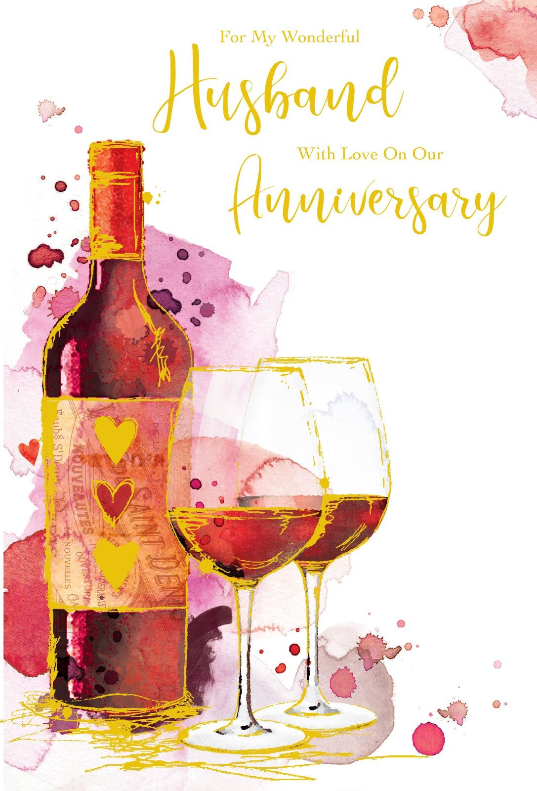 Husband Anniversary Card Red Wine Foil Finish Lovely Verse