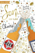 For You Son-in-Law Birthday Card - Beer Bottles, Cheers, Stars - Modern