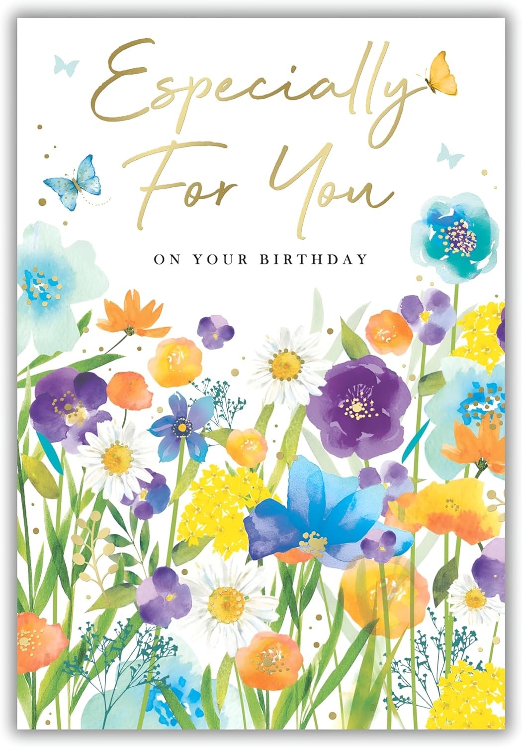 Floral Birthday Card for Her Mum Friend Sister Nan Auntie Wildflower Gold Foil
