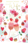 Birthday Card for Wife  Champagne & Cupcakes  15x23cm  Colour Insert