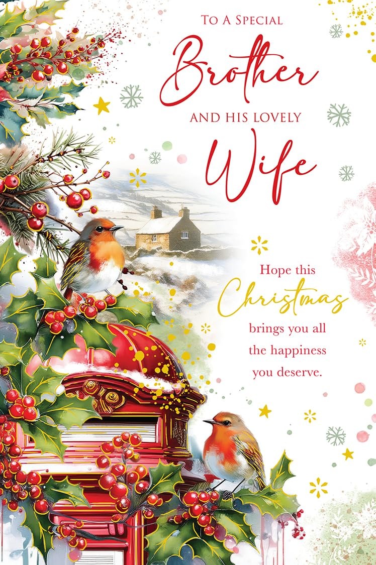 Christmas Card Special Brother & Wife Large Robins Postbox 15x23cm