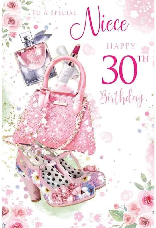 Niece 30th Birthday Card Glam Accessories & Floral Design Quality Finish 15x23cm