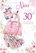 Niece 30th Birthday Card Glam Accessories & Floral Design Quality Finish 15x23cm