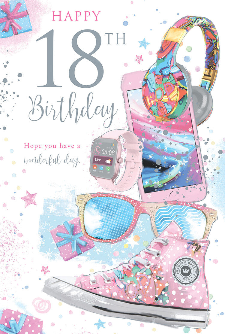 Happy 18th Birthday Card Female Foil Finish 9" x 6" Lovely Verse
