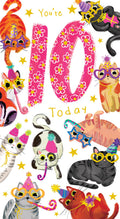 Age 10 Female 10th Birthday Card Cats 9" x 5" Lovely Verse